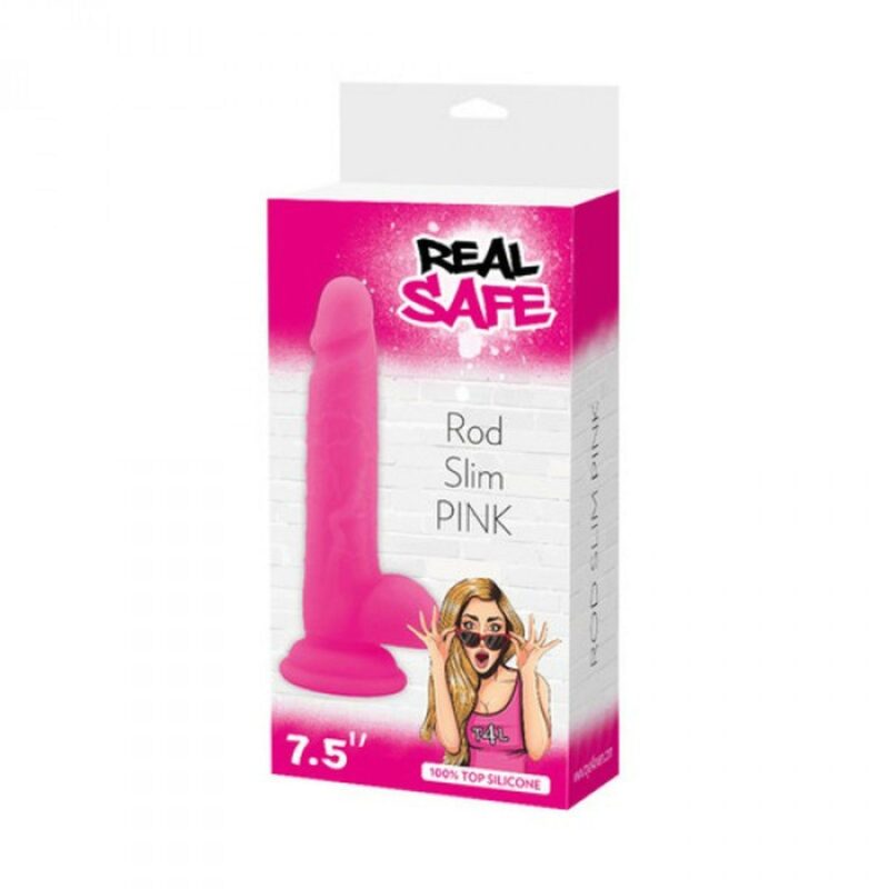 Rožinis plonas dildo „Real Safe Rod Slim“