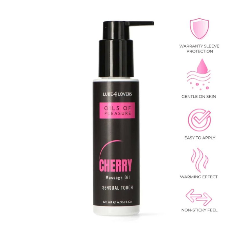 Masažo ir erotinis aliejus „Oils of Pleasure“ (vyšnių kvapo, 120 ml)