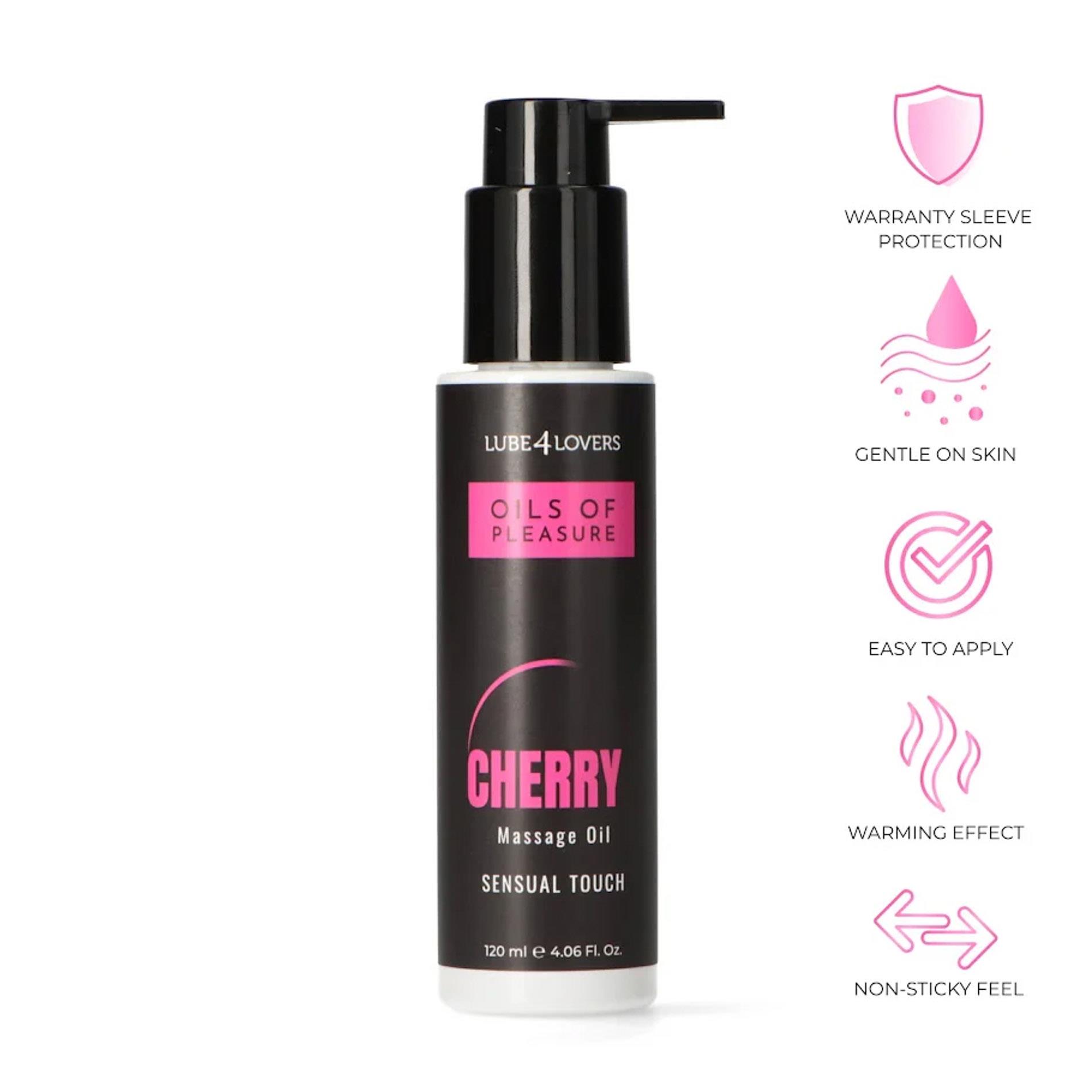 Masažo ir erotinis aliejus „Oils of Pleasure“ (vyšnių kvapo, 120 ml)