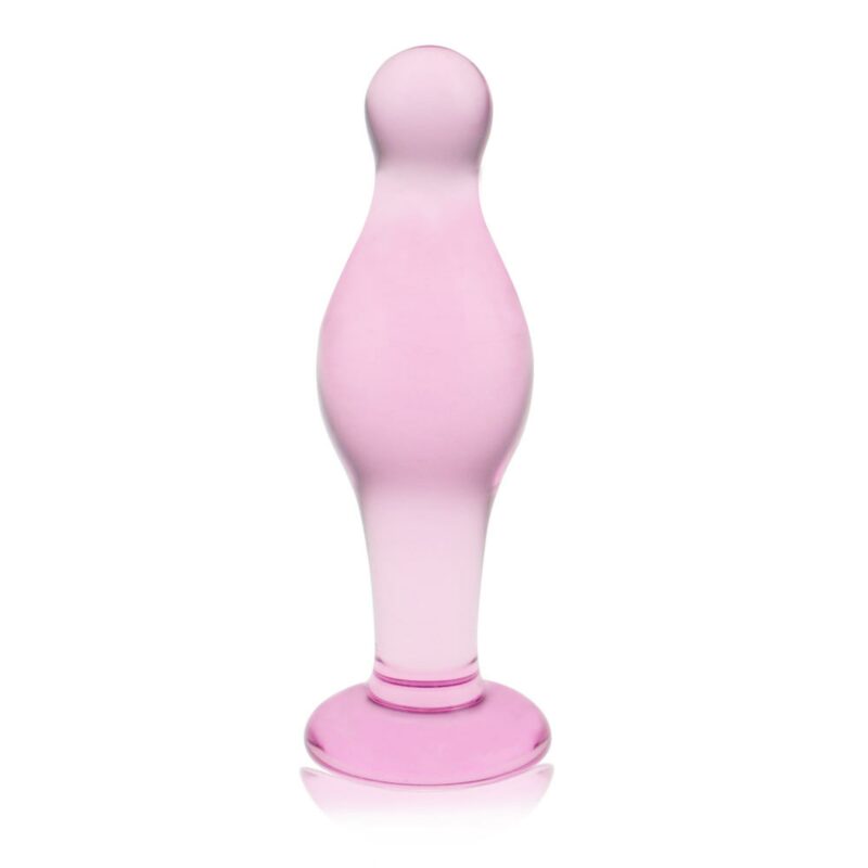 Stiklinis dildo „Glass Romance“ 4,5″ rožinis (lenktas)