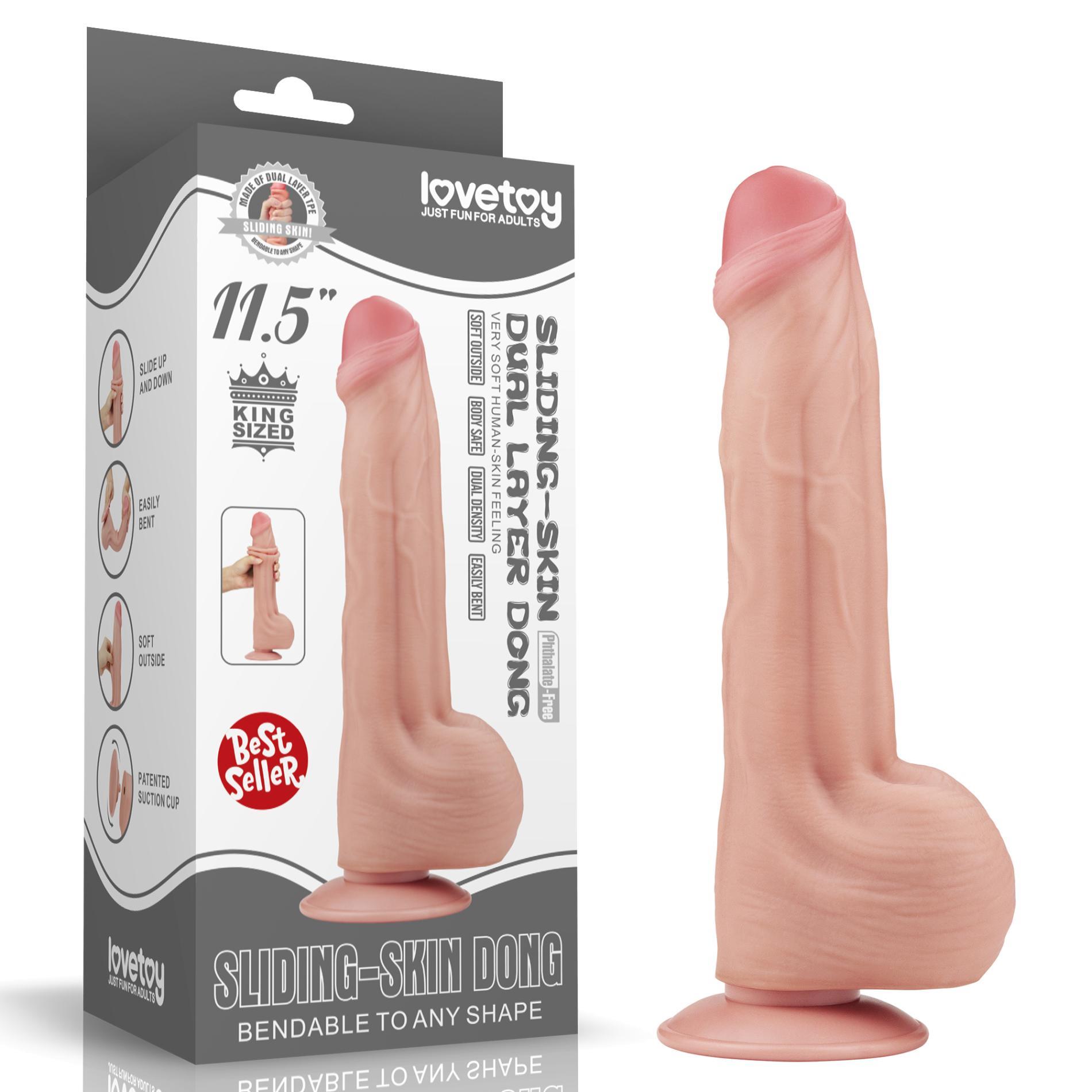 11,5" realistiškas dvigubo sluoksnio dildo „King Sized Sliding Skin“