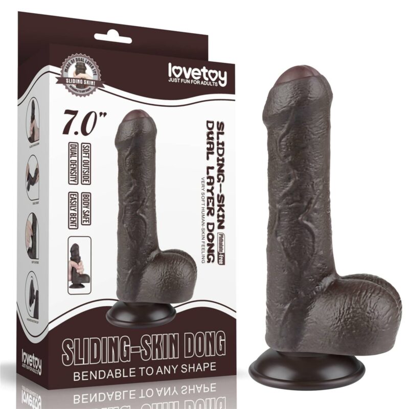 7" dvigubo sluoksnio dildo „Sliding Skin“ juodas