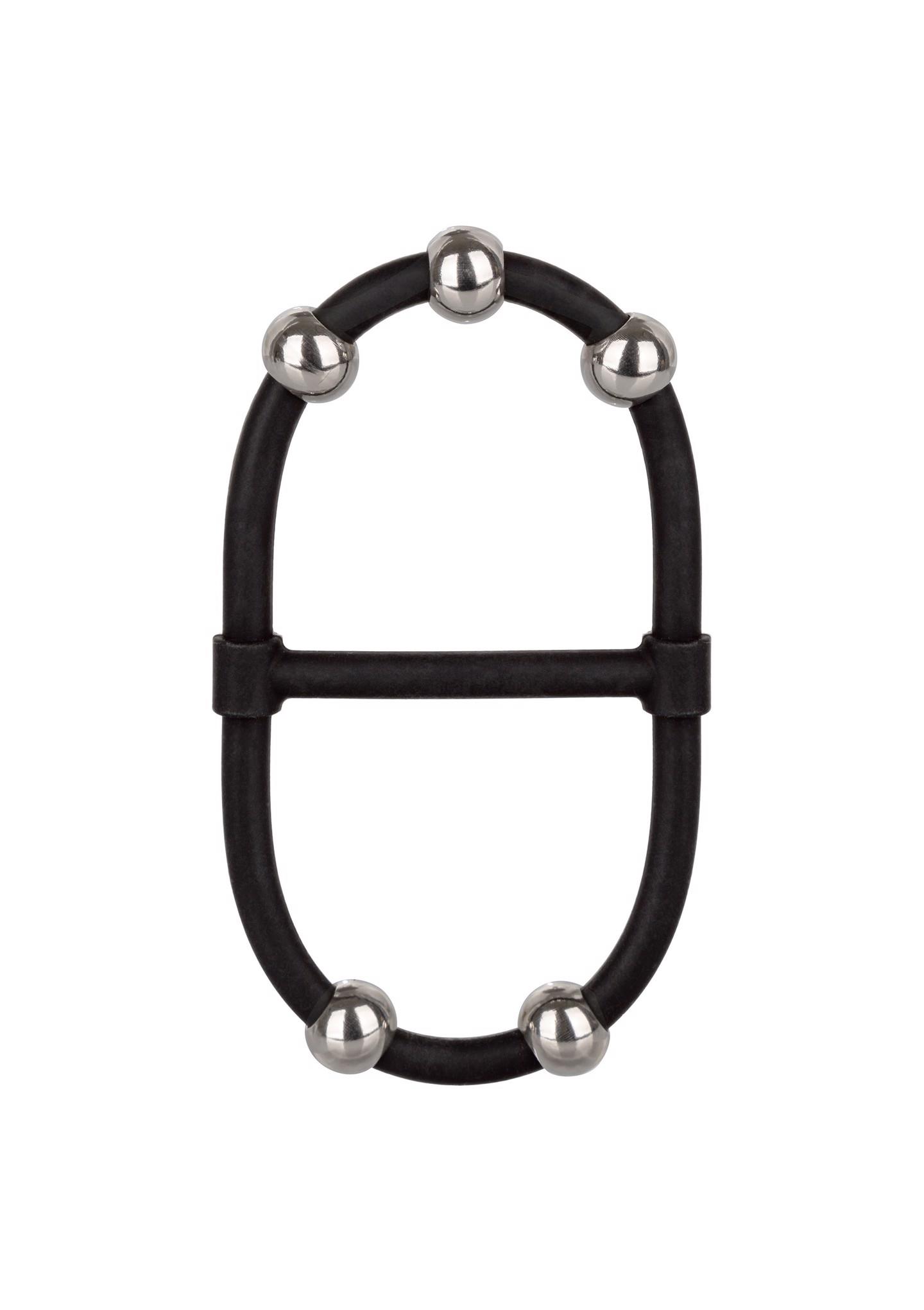 Dvigubas silikoninis penio ir kapšelio žiedas su karoliukais