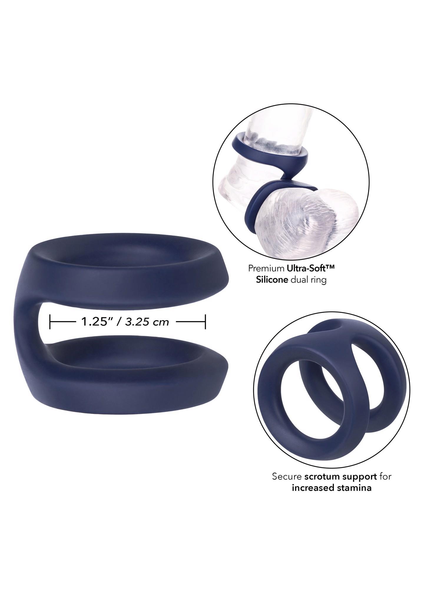 „Viceroy“ dvigubas silikoninis penio žiedas (mėlynas) - Image 3