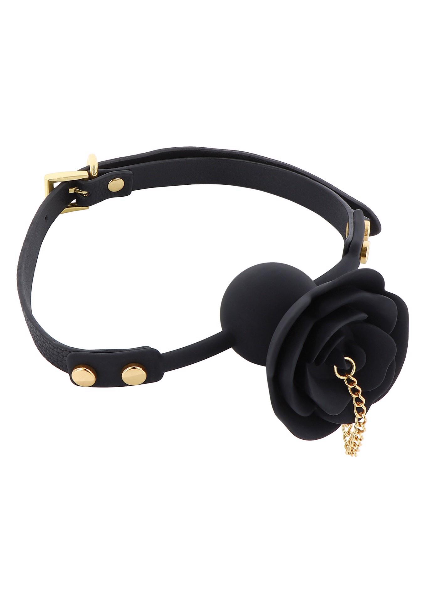 Kamuoliukas antsnukis „Rose Ball Gag with Plug“ (juodi) - Image 14