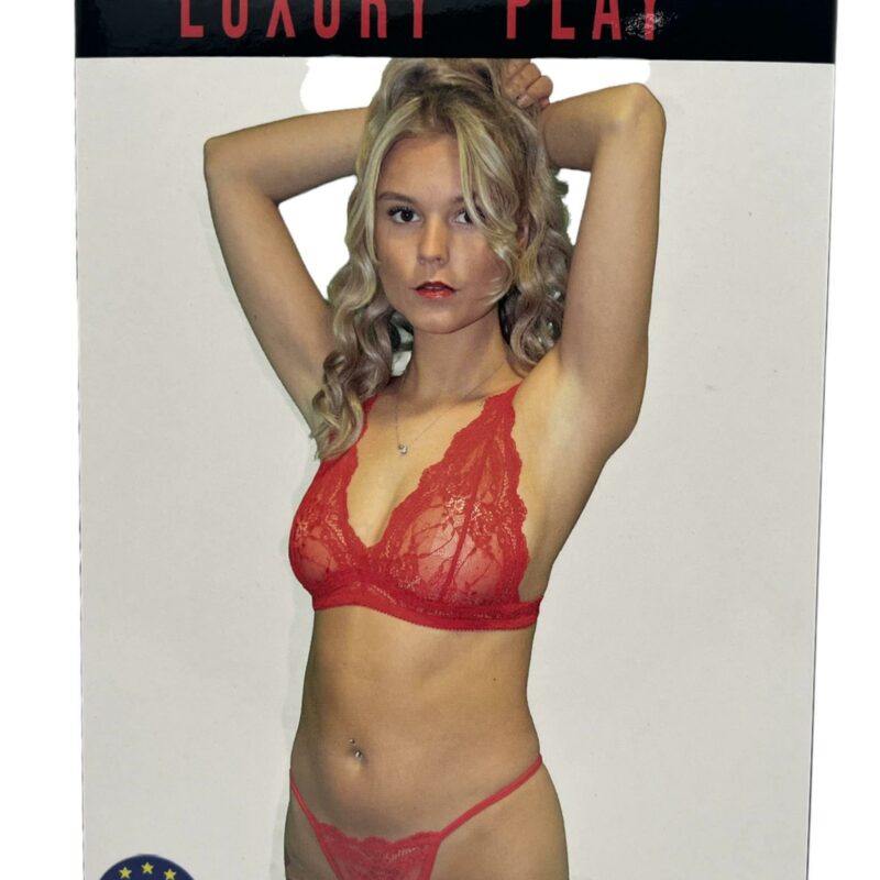 Luxury Play raudonas nėriniuotas liemenėlės ir kelnaičių komplektas (M)