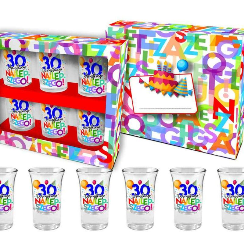 Gimtadienio taurelių rinkinys URODZINOWE LITERKI 30, 6 vnt, 35 ml