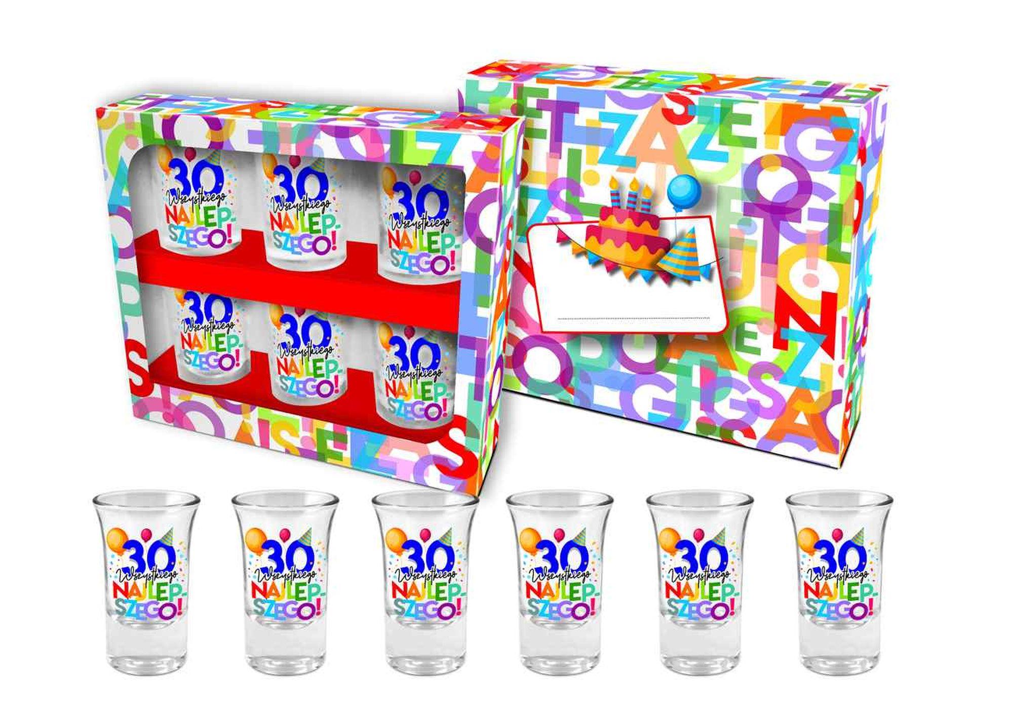 Gimtadienio taurelių rinkinys URODZINOWE LITERKI 30, 6 vnt, 35 ml