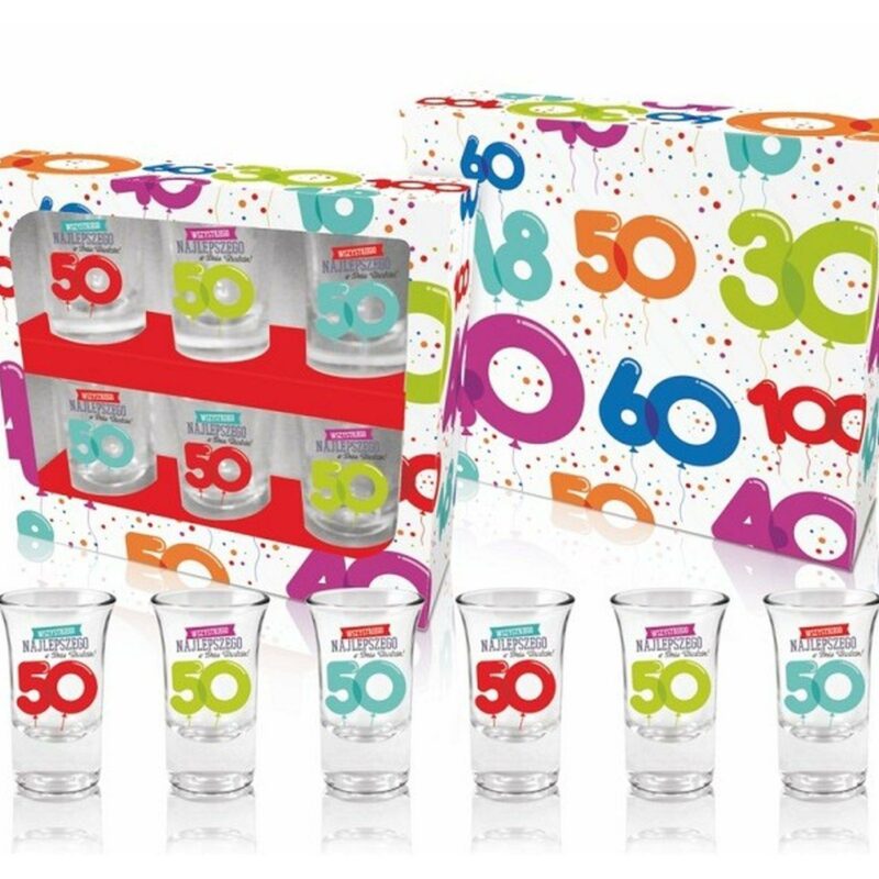 Gimtadienio taurelių rinkinys URODZINOWE LITERKI 50, 6 vnt, 35 ml