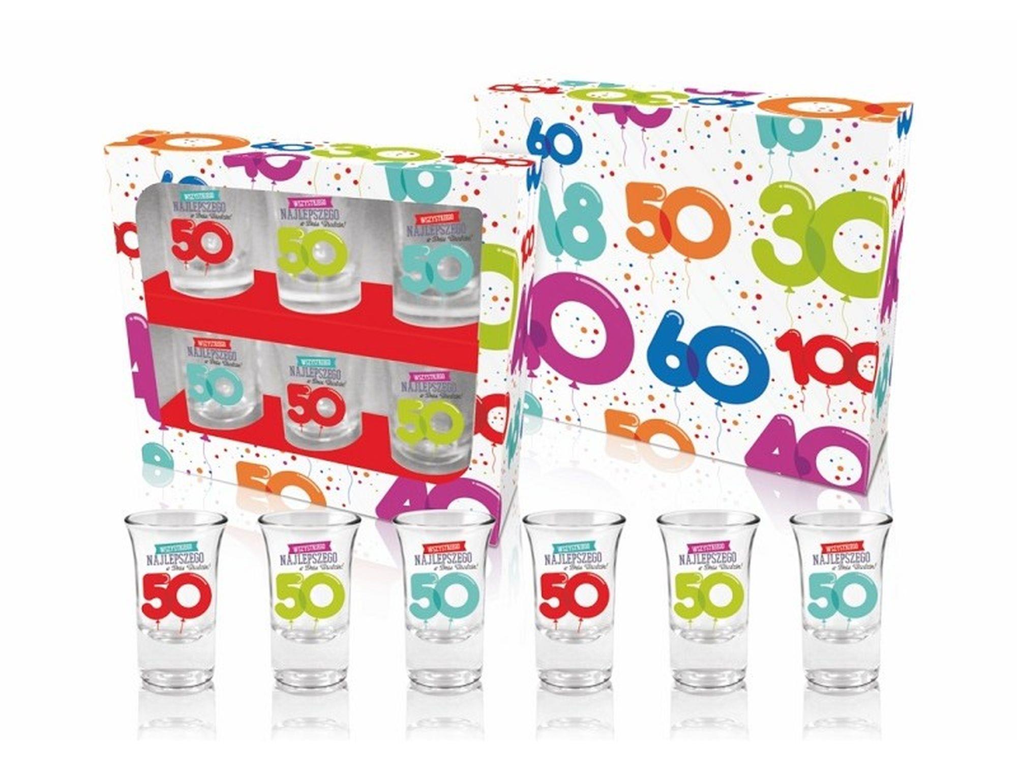 Gimtadienio taurelių rinkinys URODZINOWE LITERKI 50, 6 vnt, 35 ml