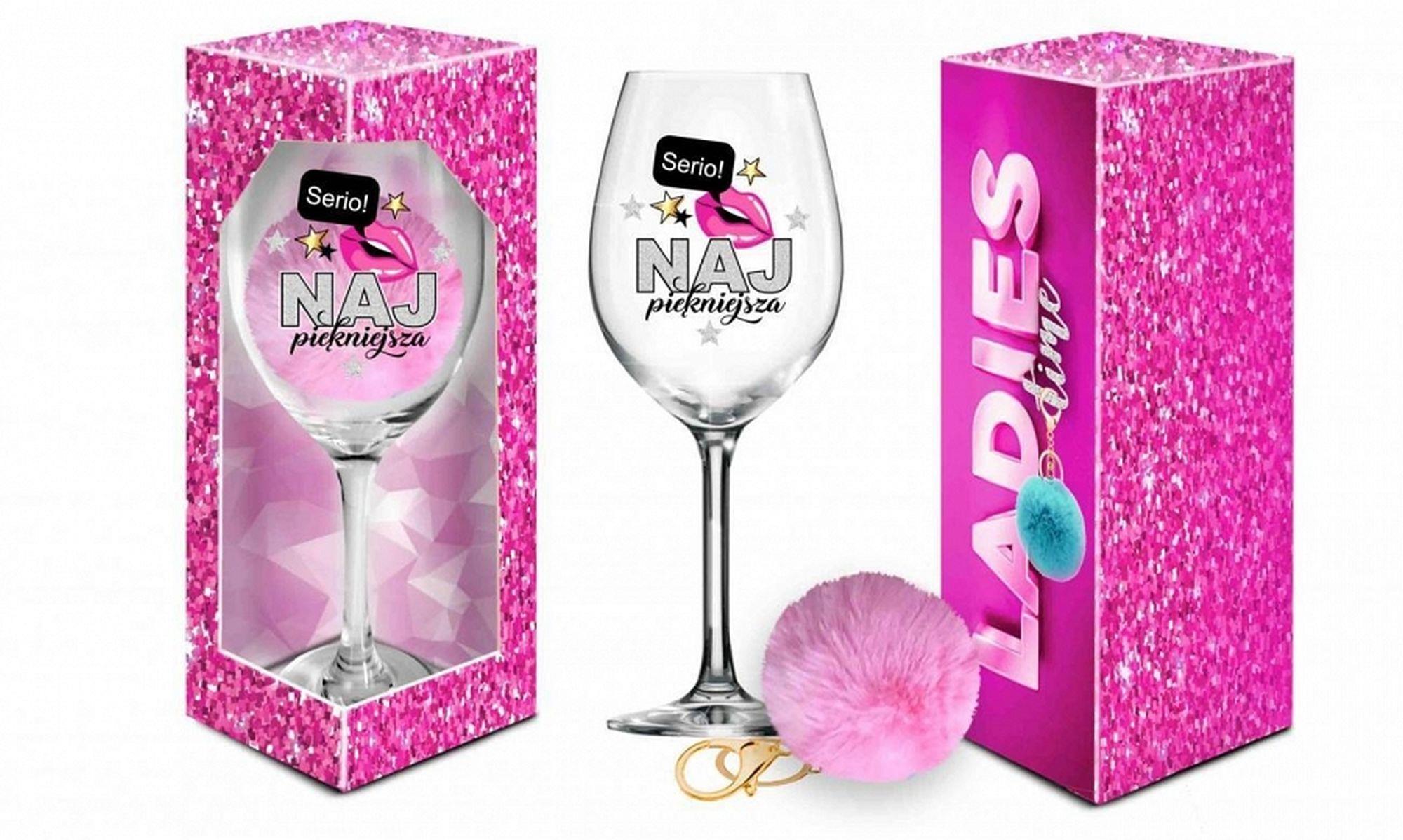 LADIES TIME vyno taurė 700 ml su pomponu „Aš gražiausia“