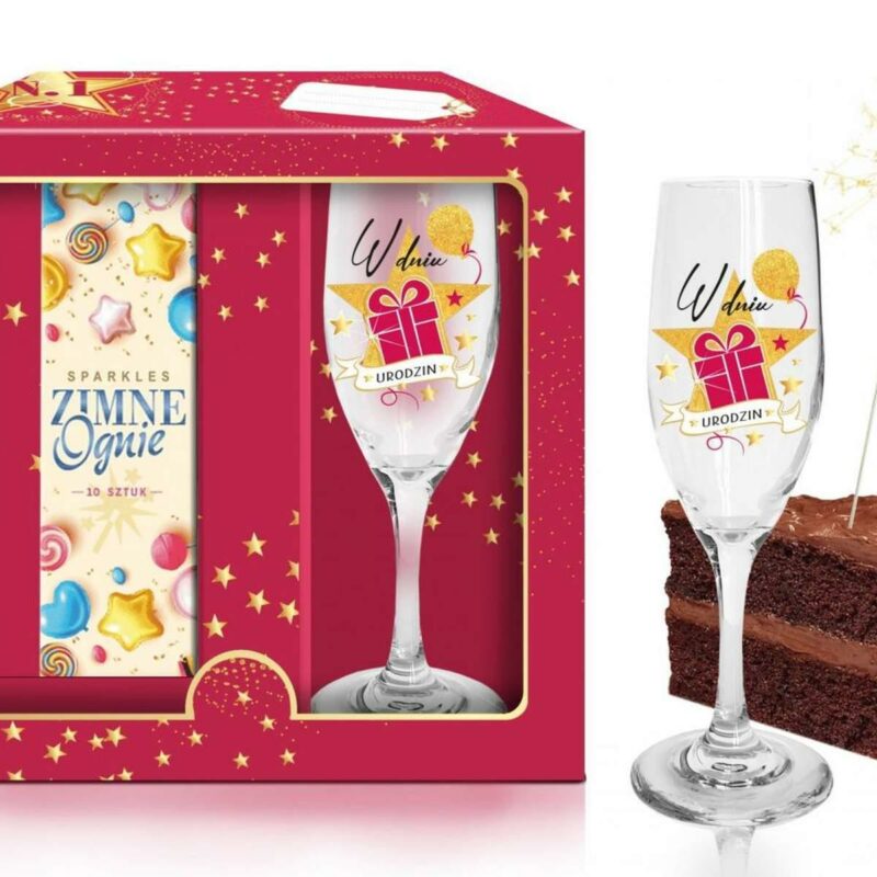 Gimtadienio rinkinys URODZINOWA STARS MAGENTA su taure ir šaltosiomis ugnelėmis