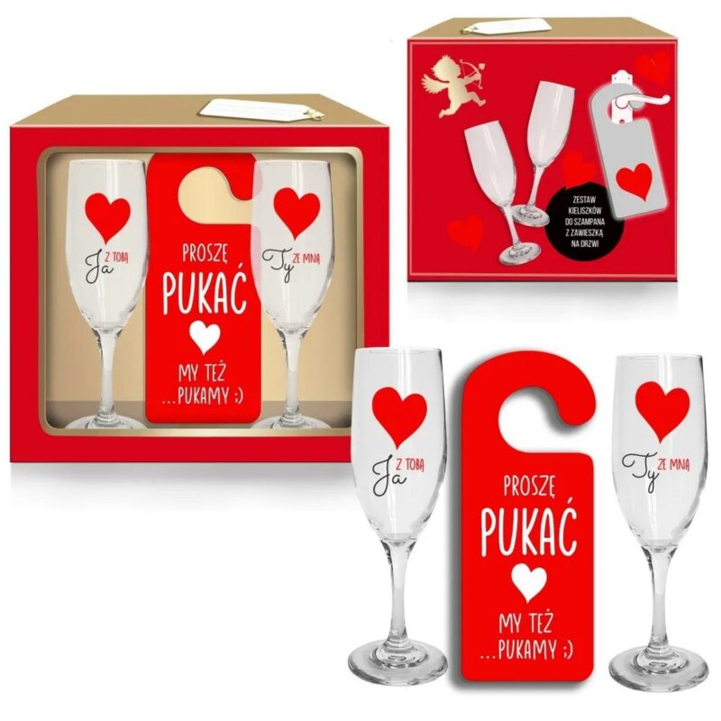 VALENTINE 24 rinkinys: 2 šampano taurės ir durų pakabukas