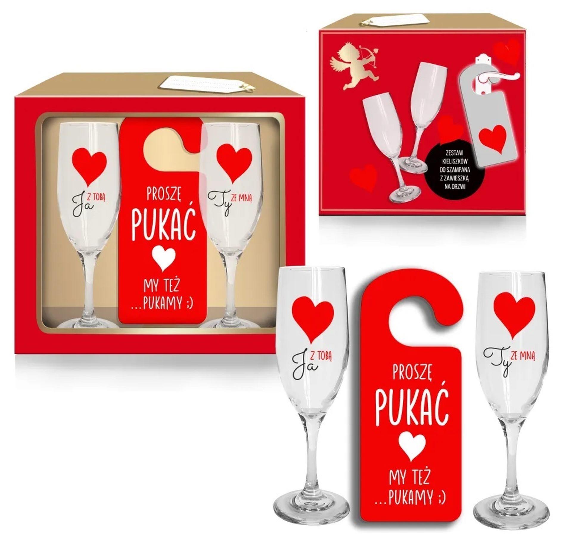 VALENTINE 24 rinkinys: 2 šampano taurės ir durų pakabukas