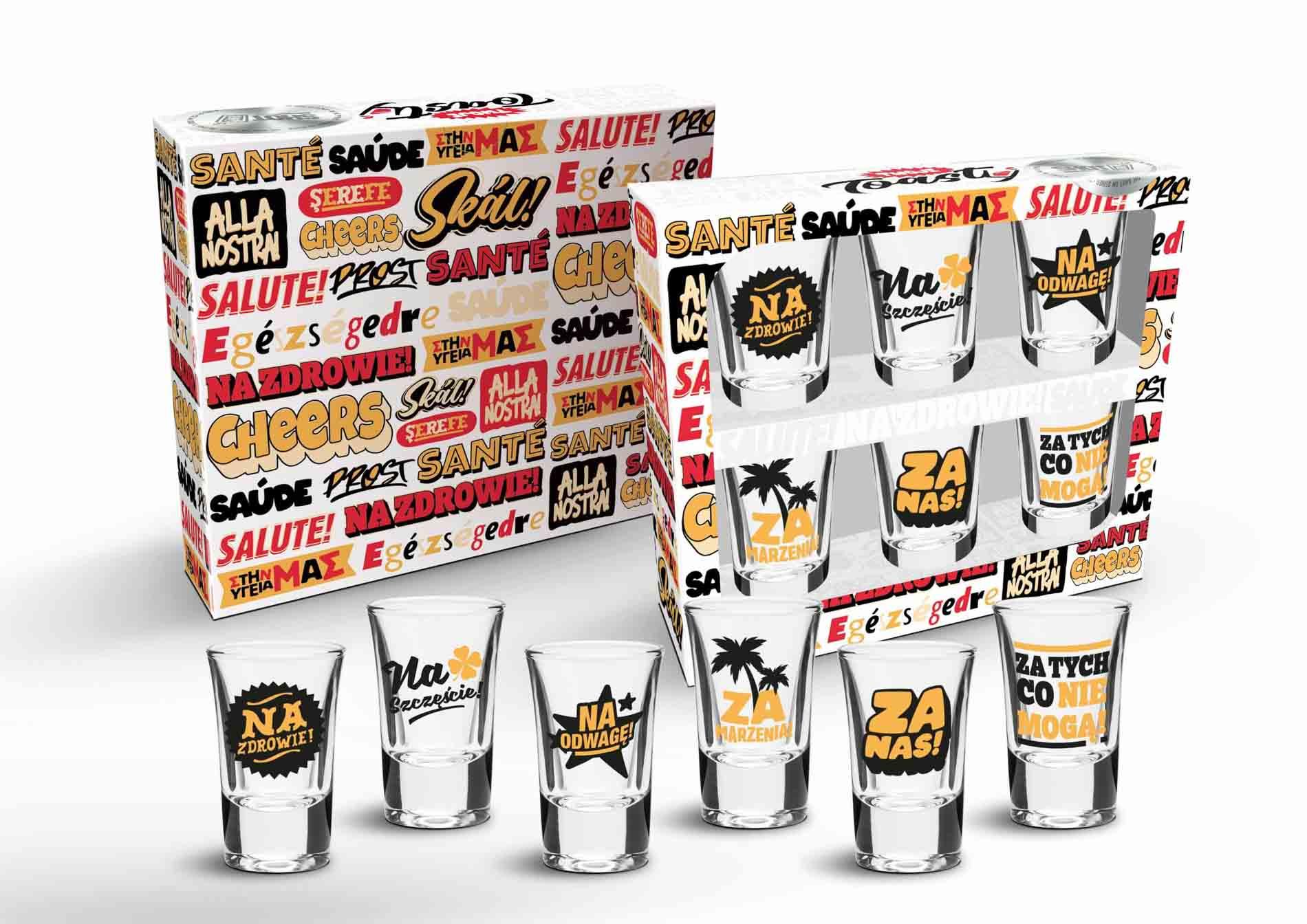 SHOT ON 6 taurelių rinkinys 35 ml su tostais