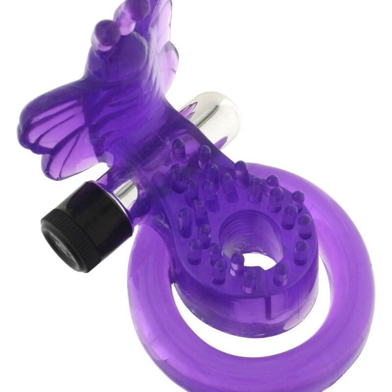 Cock & Ball Ring Butterfly dvigubas penio ir sėklidžių žiedas, violetinis