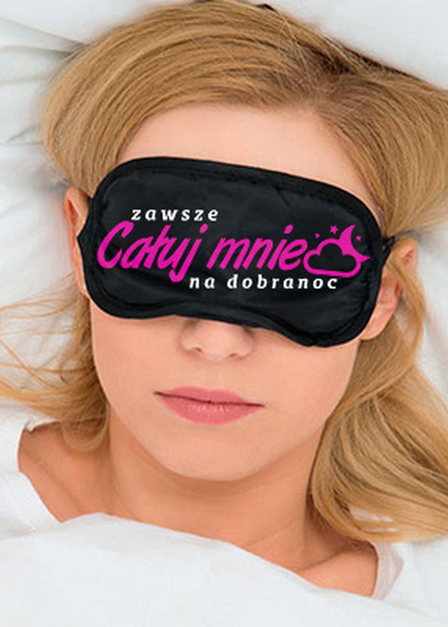 Miego kaukė akims su užrašu „VISADA PABUČIUOK PRIEŠ MIEGĄ“