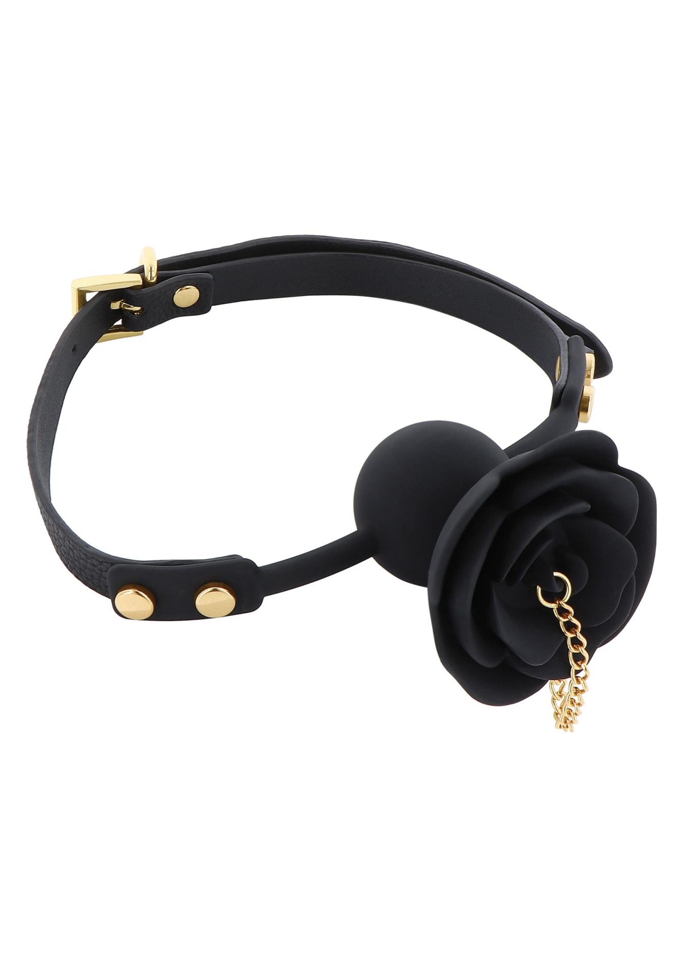 Kamuoliukas antsnukis „Rose Ball Gag with Plug“ (juodi) - Image 7