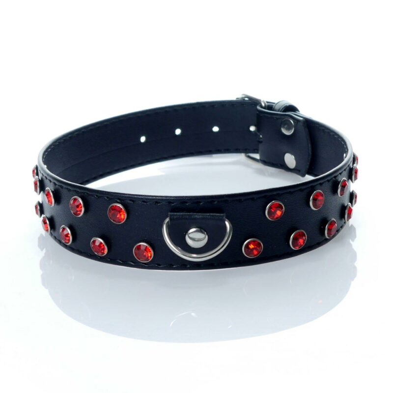 Odinis antkaklis su raudonais kristalais, 3 cm pločio, 3 cm pločio „Fetish B-Series“