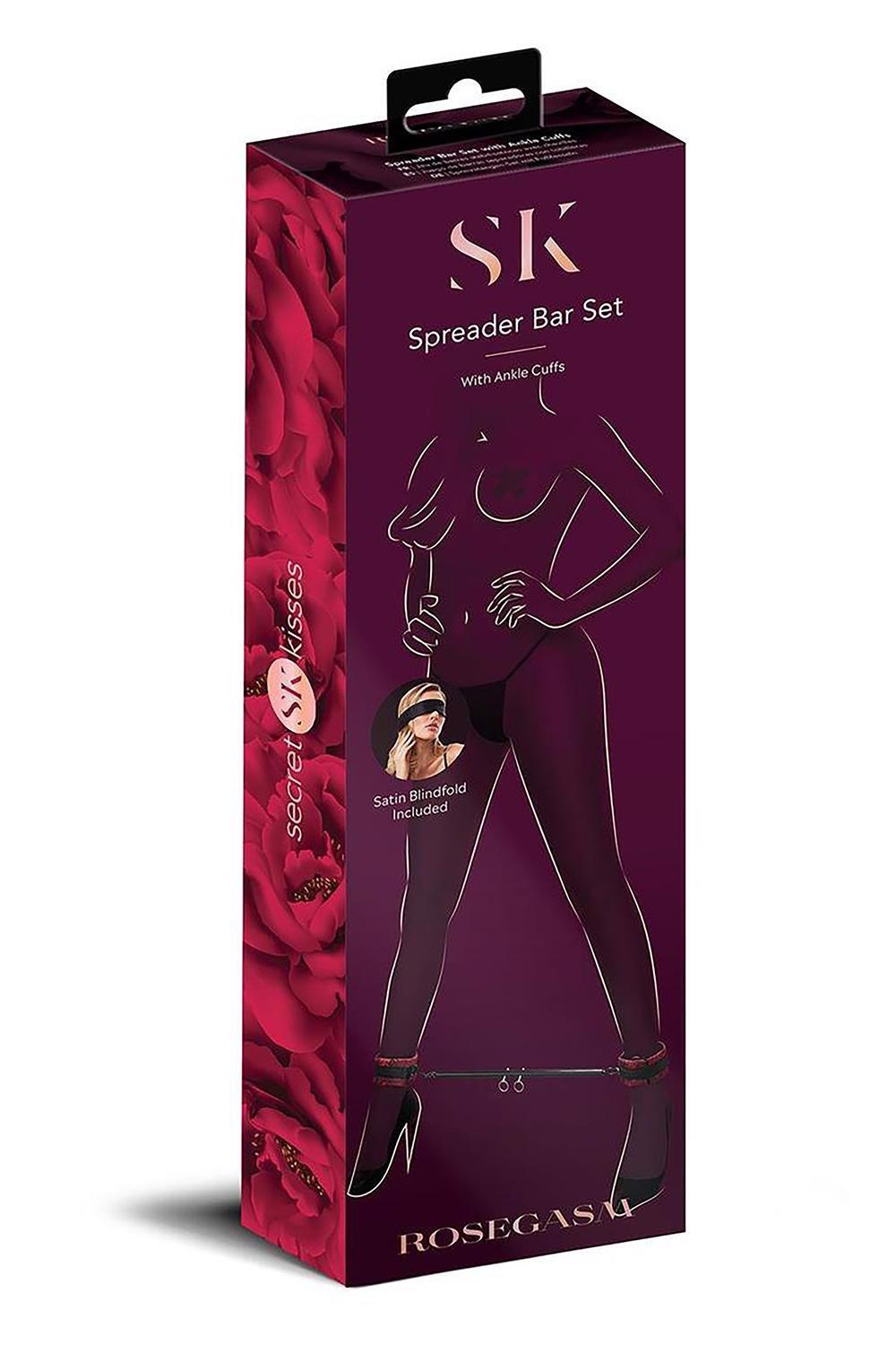 Kojų išskėtimo strypas su kulkšnių pančiais „Secret Kisses Rosegasm Spreader Bar Set“