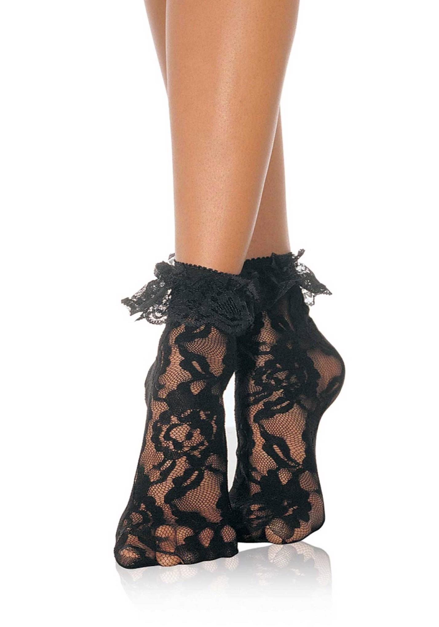 Lace Anklet With Ruffle Black - Image 2