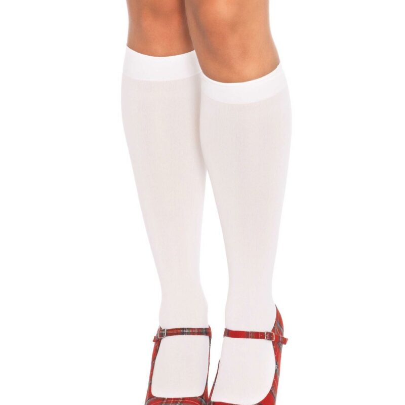 Trumpi nailoniniai kojiniai iki kelių, balti