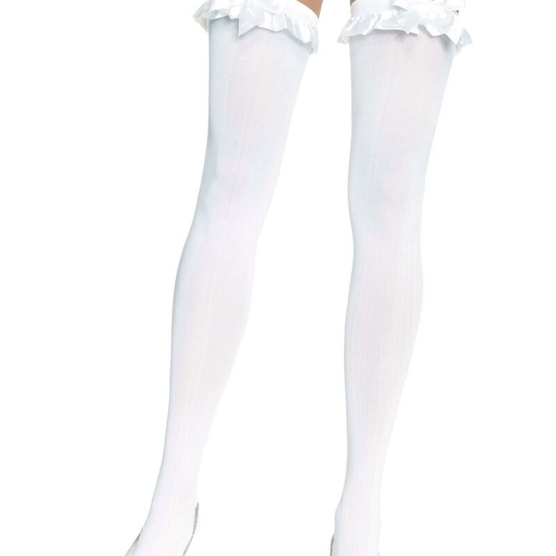 Opaque Thigh Highs With Bow White