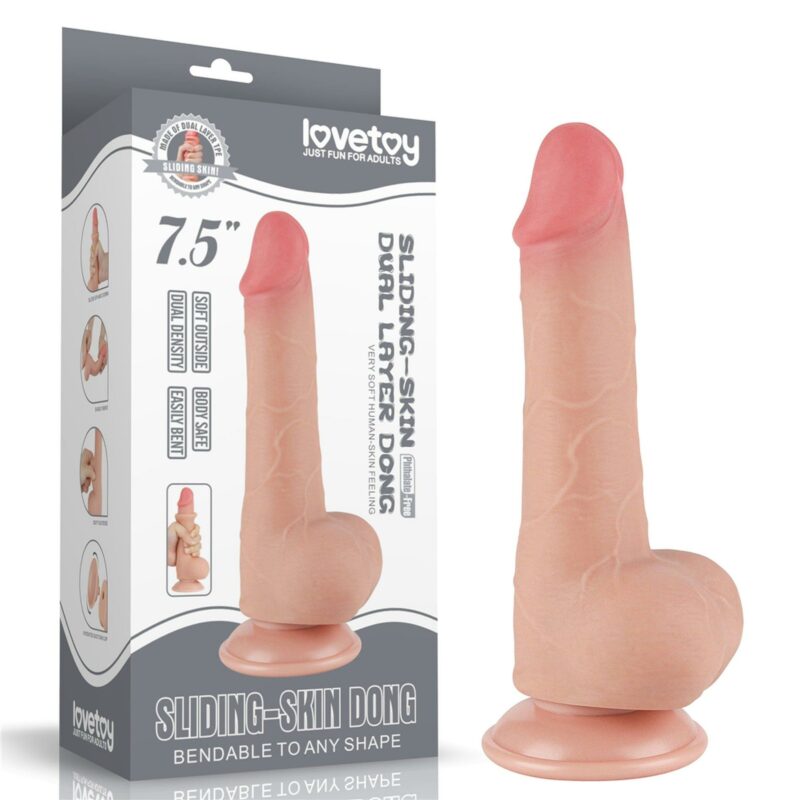 Realistiškas dildo su judančia oda 7.5″ (kūno spalvos)