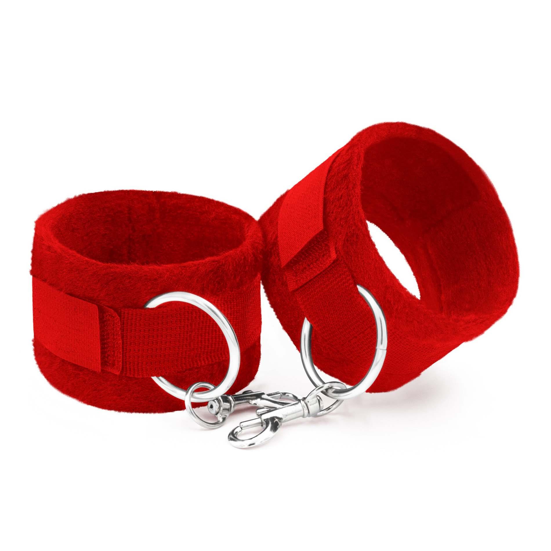 TOUGH LOVE VELCRO HANDCUFFS WITH EXTRA 40CM CHAIN CRUSHIOUS RED – BDSM suvaržymai