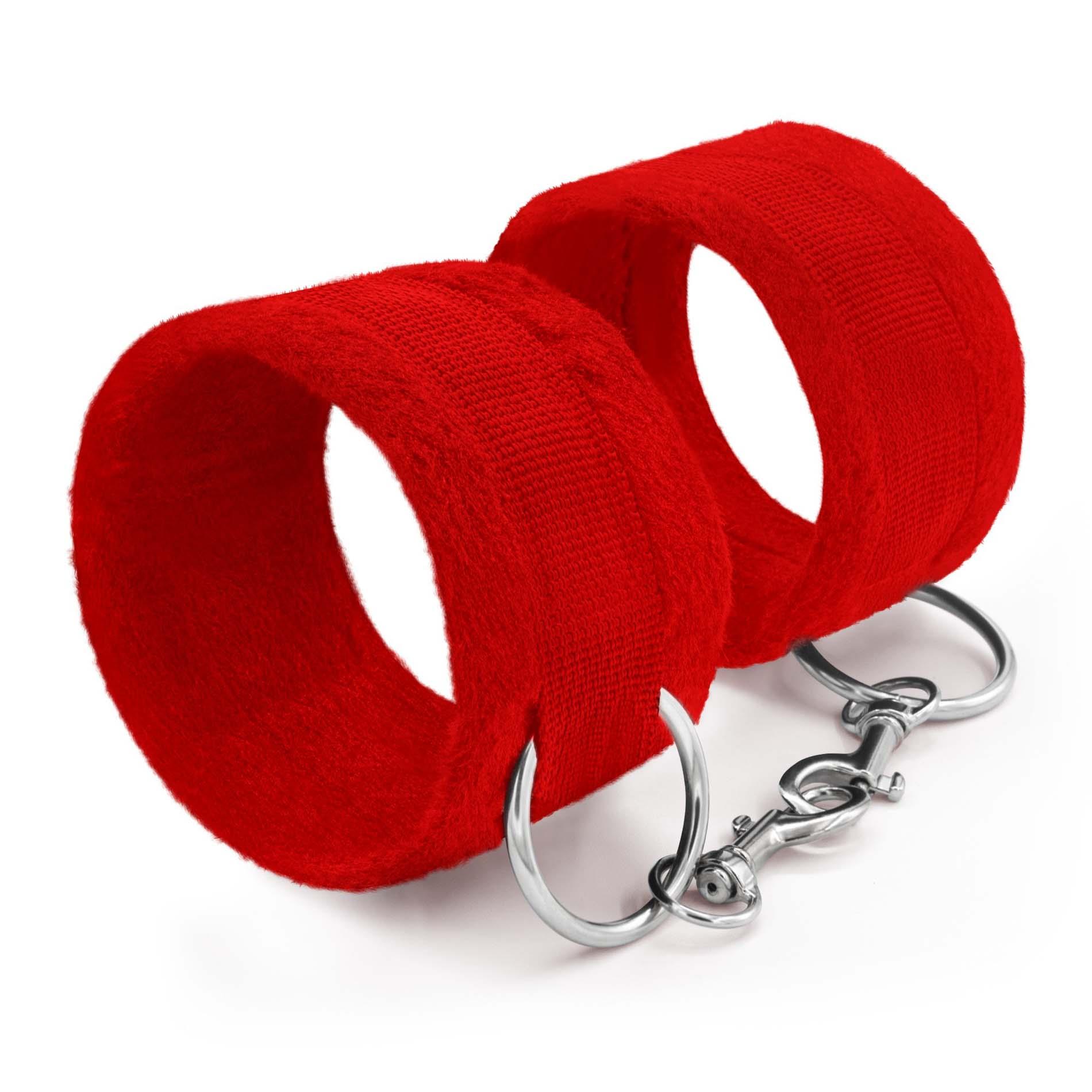 TOUGH LOVE VELCRO HANDCUFFS WITH EXTRA 40CM CHAIN CRUSHIOUS RED – BDSM suvaržymai - Image 4