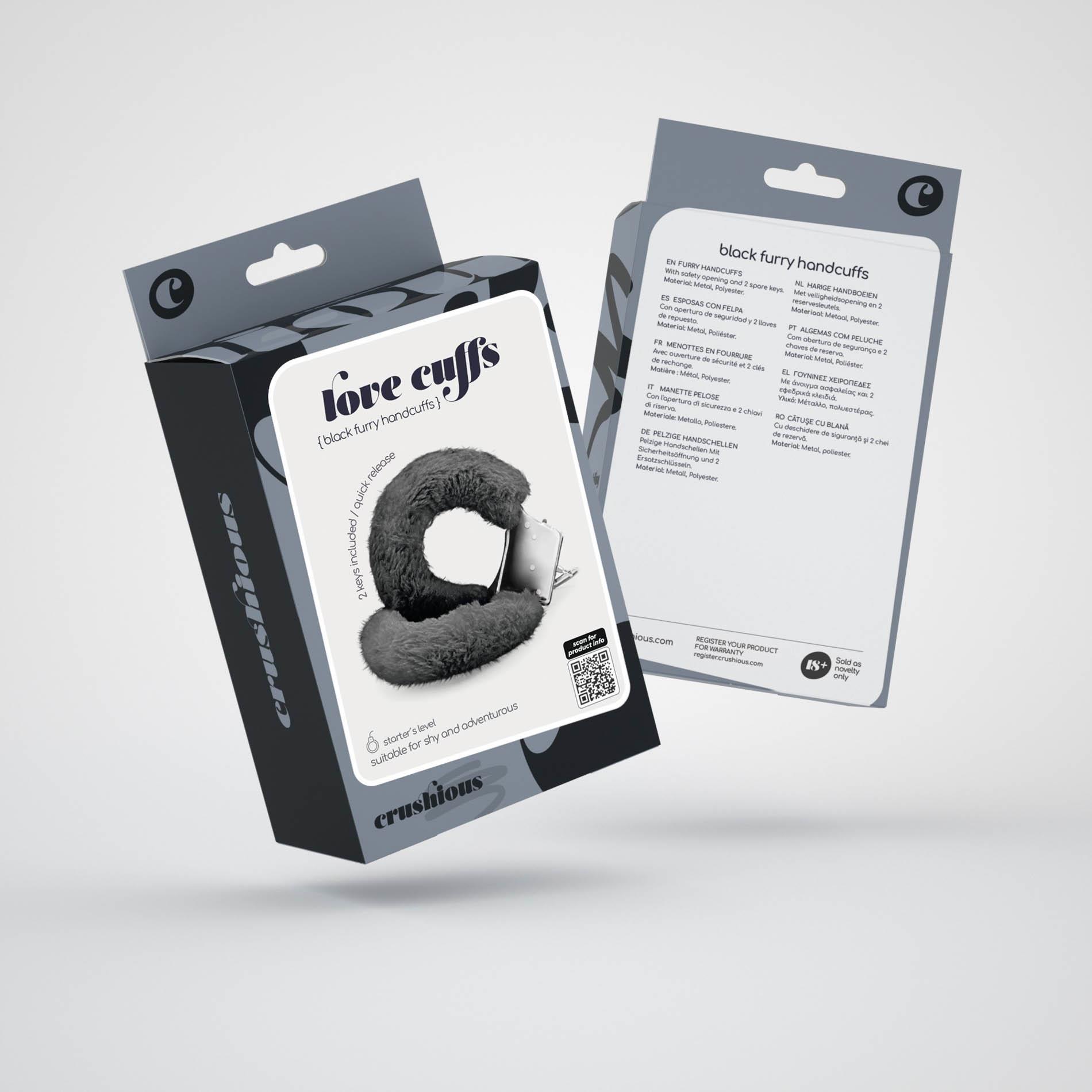 LOVE CUFFS FURRY HANDCUFFS CRUSHIOUS BLACK – BDSM suvaržymai - Image 5