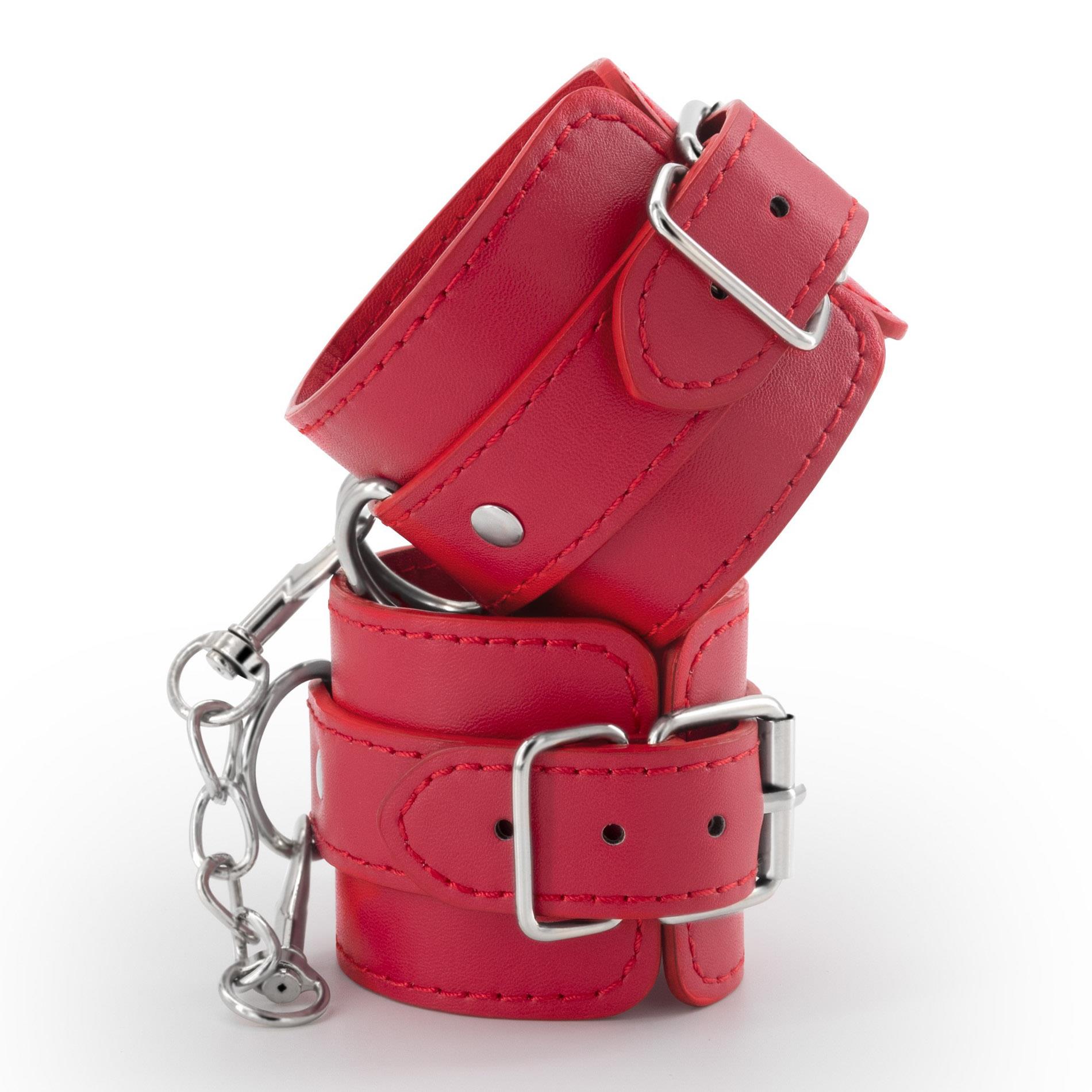BONDAGE LOVE LEATHER HANDCUFFS CRUSHIOUS RED – BDSM suvaržymai - Image 2