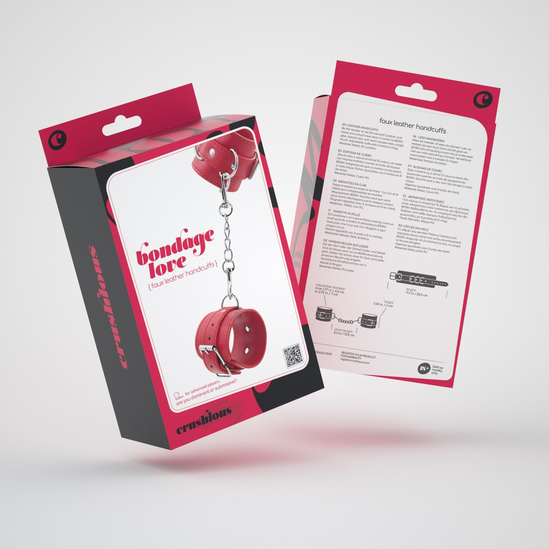 BONDAGE LOVE LEATHER HANDCUFFS CRUSHIOUS RED – BDSM suvaržymai - Image 6