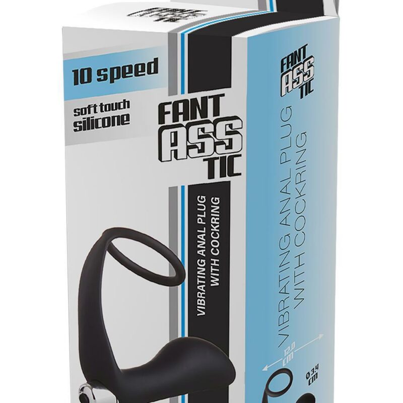 Vibruojantis analinis kamštis su penio žiedu FantASStic (Juodas)