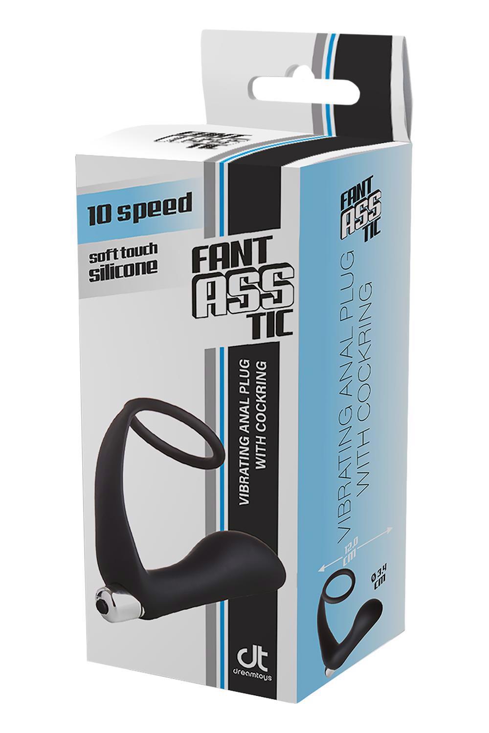 Vibruojantis analinis kamštis su penio žiedu FantASStic (Juodas)