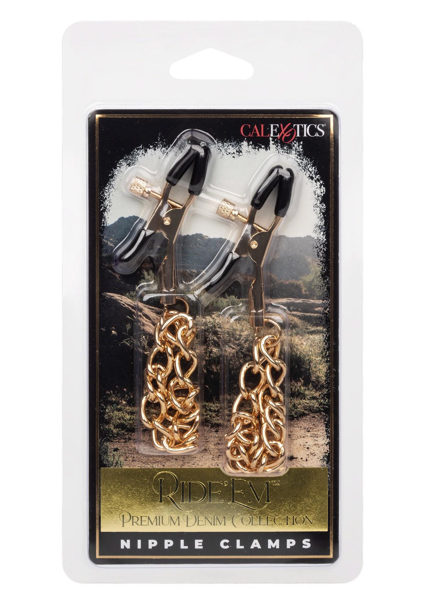 Ride Em Denim Nipple Clamps Gold - Image 8