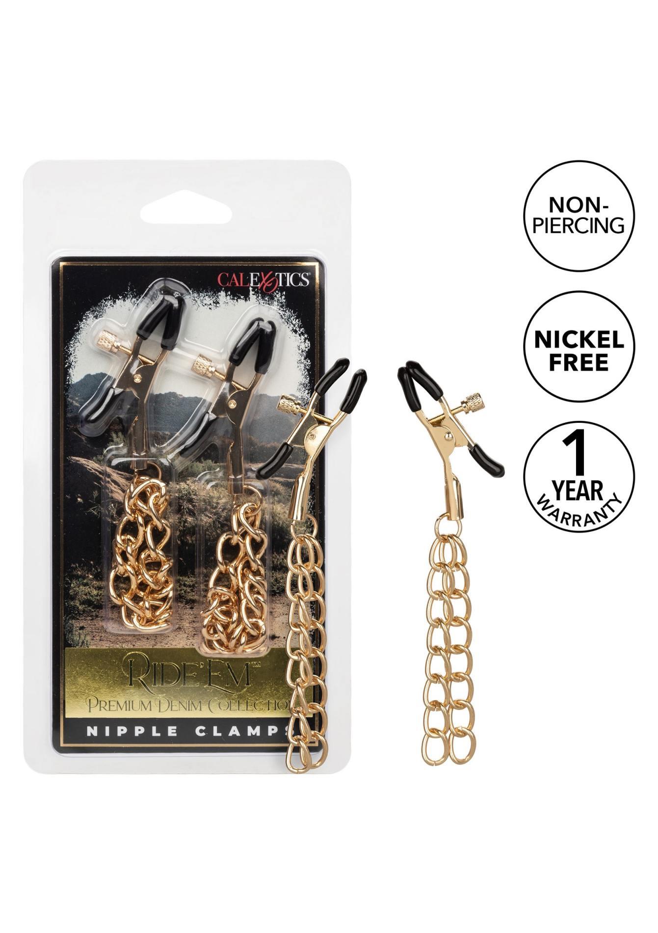 Ride Em Denim Nipple Clamps Gold - Image 6