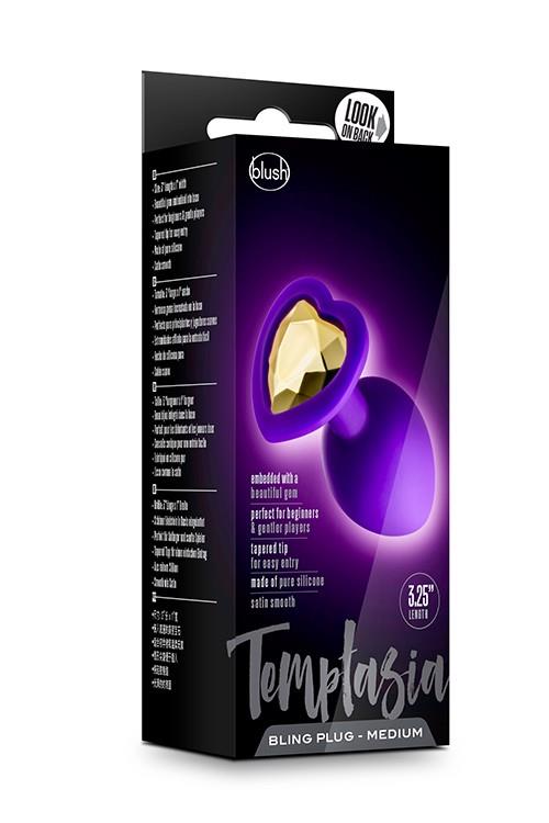 Temptasia Bling – analinis kamštis su kristalu (Medium, purpurinis)