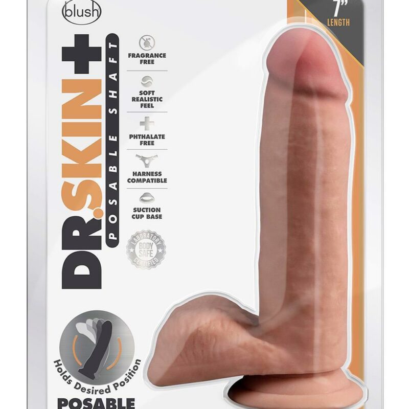 Dr. Skin Plus – lankstus realistinis dildo su sėklidėmis (mocha)