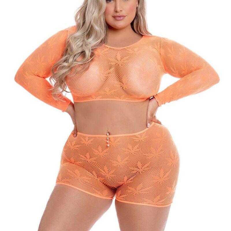 Leaf It To Me Short Set Orange – oranžinis apatinio trikotažo komplektas (plius dydis)