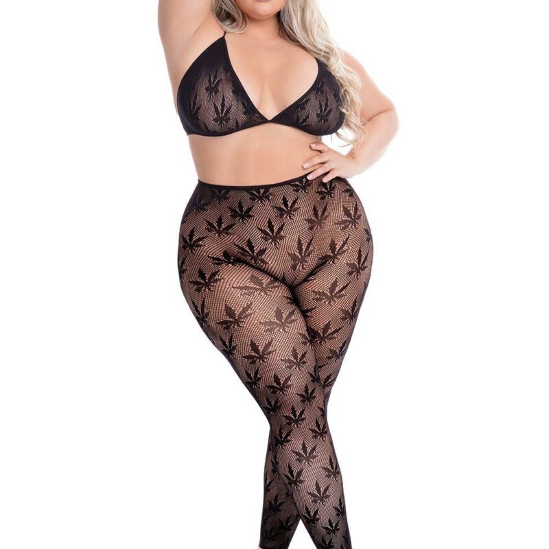 All About Leaf Bra Set Black – juodas apatinio trikotažo komplektas (plius dydis)