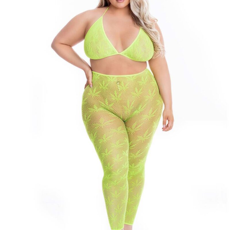 All About Leaf Bra Set Grn – žalias apatinio trikotažo komplektas (plius dydis)
