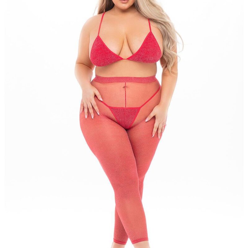 Tall Order 3Pc Legging Set Red – raudonas apatinio trikotažo komplektas (plius dydis)