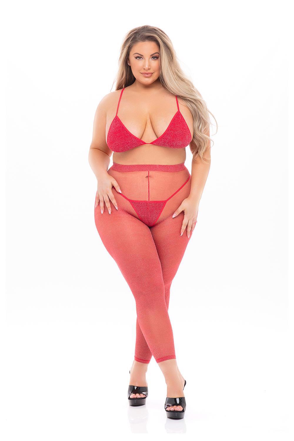 Tall Order 3Pc Legging Set Red – raudonas apatinio trikotažo komplektas (plius dydis)