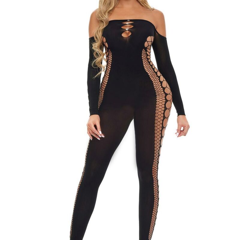 Diamond Drippin Bodystocking Black – juodas erotiškas bodistokingas (kūno kojinė) (vienas dydis)