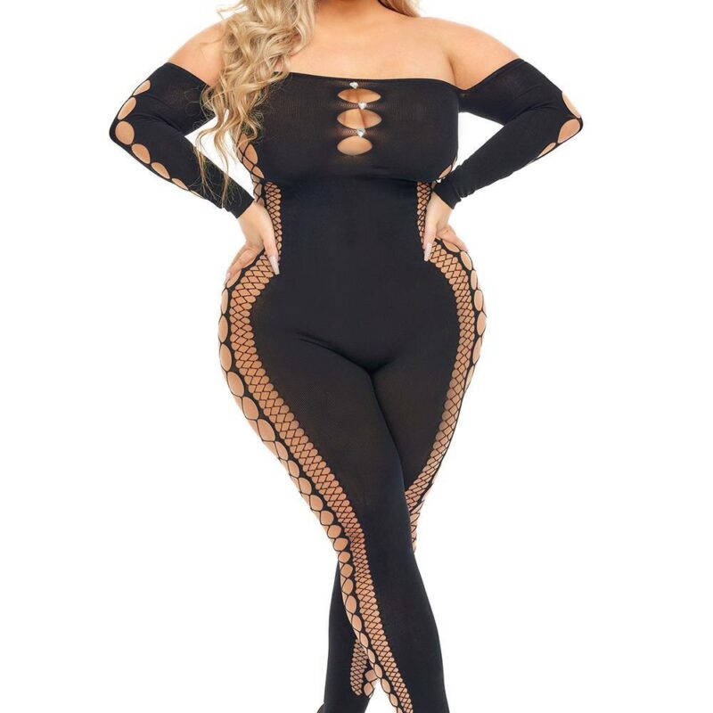 Diamond Drippin Bodystocking Black – juodas erotiškas bodistokingas (kūno kojinė) (plius dydis)