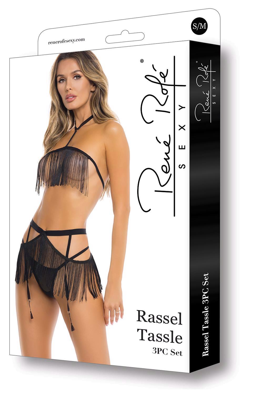 Rassel Tassle 3Pc Set Black – juodas apatinio trikotažo komplektas (M/L dydis) - Image 3