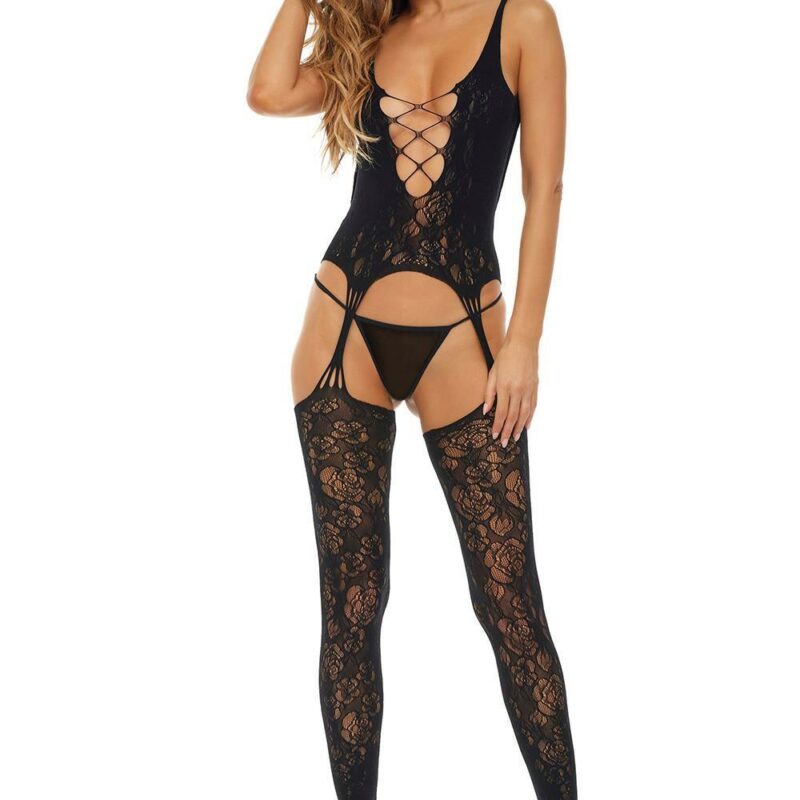Never Settle Bodystocking Black – juodas erotiškas bodistokingas (kūno kojinė) (vienas dydis)