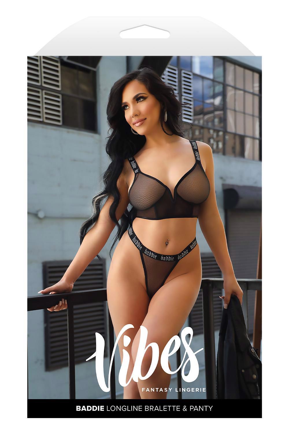 Baddie Longline Mesh Bralette & Panty – erotiškas komplektas (S/M dydis)