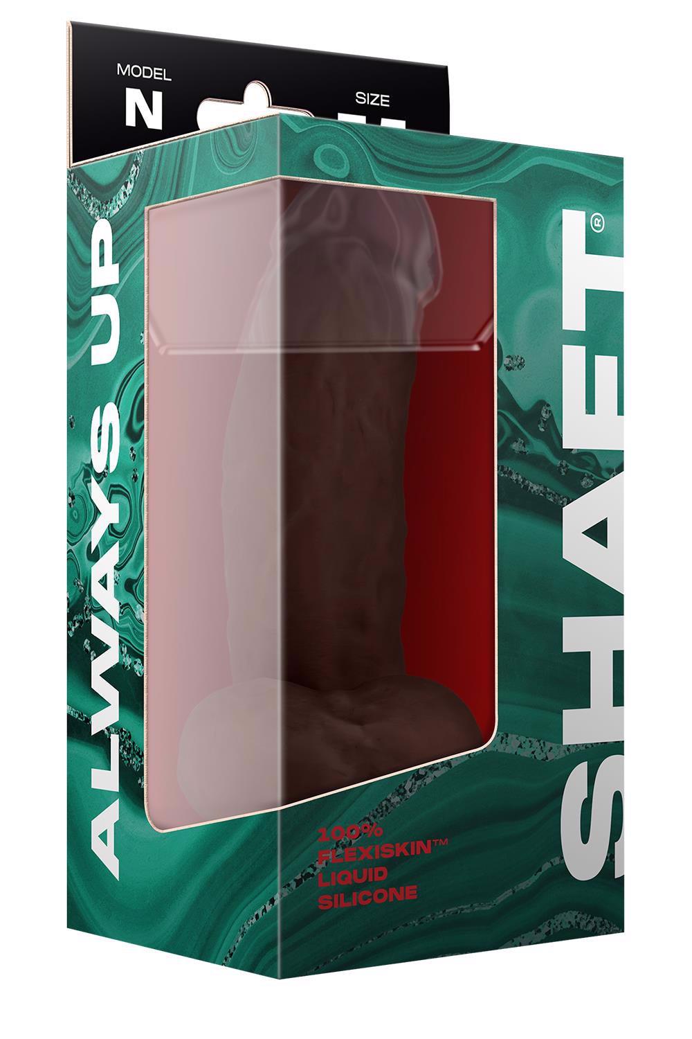 Shaft Model N – realistinis silikoninis dildo su sėklidėmis (7.5 colių, mahogany)